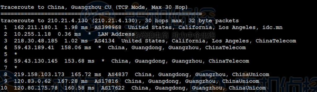 IIDATC美国服务器回程路由追踪